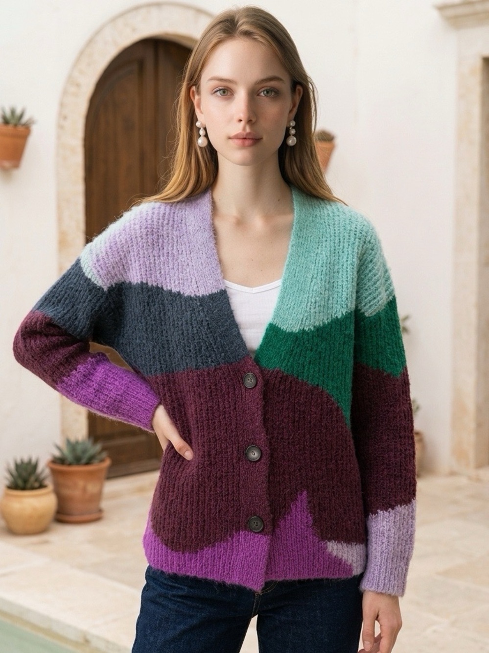 Vince Colorblock Mohair-Blend Cardigan - Size M/L M/G